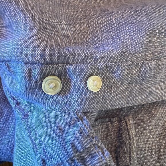 Brooks Brothers Blue Irish Linen Short Sleeved Collared Shirt - Picture 4 of 5
